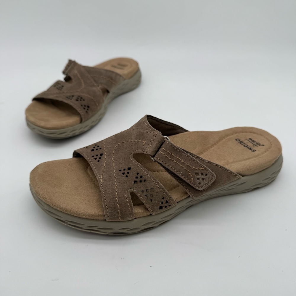 New Earth Origins Brown Leather Adjustable Slide Sandal Size 7.5 M